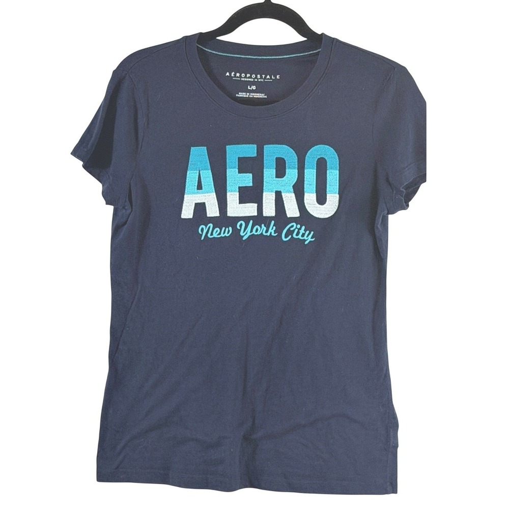 Aeropostale Graphic Tee Sz L Embroidered Aero New York City Logo Shirt Y2K